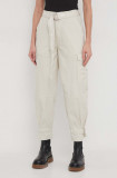 Dkny pantaloni femei, culoarea bej, fason cargo, high waist