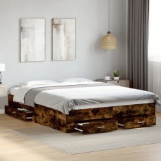 vidaXL Cadru de pat cu sertare stejar fumuriu 160x200cm lemn prelucrat 3280374