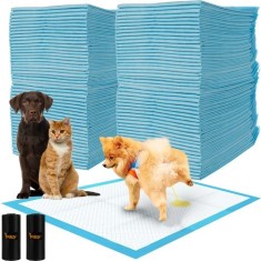 Set 100 covorase absorbante pentru caini si pisici, 2 role pungi incluse, 60x90cm, alb/albastru foto