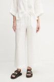 MM pantaloni din in femei, culoarea alb, fason culottes, high waist, 2516131018600