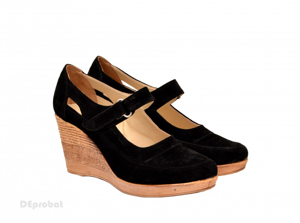 Pantofi dama piele naturala velur negricu platforma cod P74NVEL, 35 - 40,  Negru, Cu platforma | Okazii.ro
