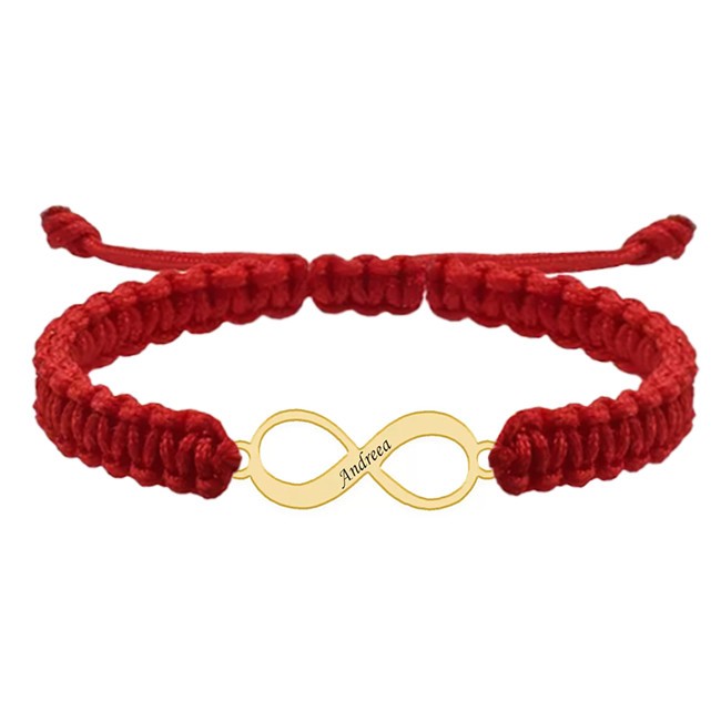 Bratara personalizata snur impletit infinit si nume gravat din argint 925 placat cu aur galben 24K