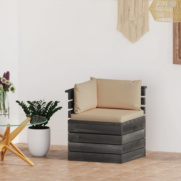 Canapea de gradina din paleti, coltar, cu perne, lemn de pin GartenMobel Dekor