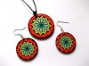 Set Colier Cercei Lemn Mandala Handmade, Decoupage, Diametru 40mm/30mm, Bijuterii Fashion