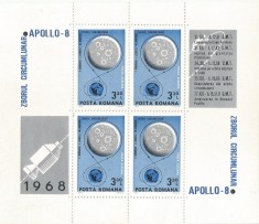 Romania, LP 692a/1969, Apollo 8, in bloc de 4, eroare, MNH foto