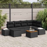 vidaXL Set de canapele pentru grădină cu pernă 7 pcs Negru Rattan poli