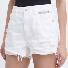 Miss Sixty pantaloni scurti jeans JJ3280 DENIM SHORTS femei, culoarea bej, cu imprimeu, high waist, 6L2JJ3280000