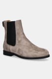 BOSS botine din piele &icirc;ntoarsă Lycia culoarea maro, cu toc plat, 50548594