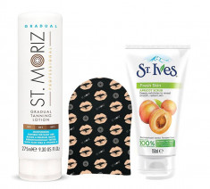 Pachet complet pentru autobronzare profesionala ST MORIZ cu Lotiune Gradual Tan, Manusa si Exfoliant ST IVES foto