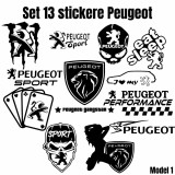 Set 13 Stickere Auto Peugeot Personalizate , 5 Dimensiuni si 6 Culori