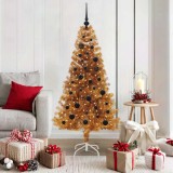 VidaXL Brad de Crăciun cu 150 LED cu suport Auriu 150 cm PET 3396613