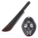 Set deghizare Halloween cu mască și cuțit cu s&acirc;nge, 53 cm, negru și roșu, CMCLASS