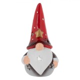 Felinar Ceramic Crăciun Gnom Gri/Roșu 18cm - Suport Lum&acirc;nare Decorativ Festiv Figurină