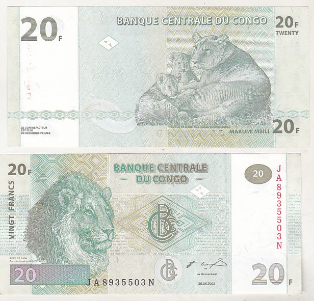 bnk bn Congo 20 franci 2003 unc
