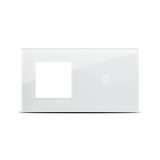 Ramă dublă Pulsar Touch NS din sticlă securizată 4mm, alb, 1P+1T pentru priză și &icirc;ntrerupător tactil modern, design minimalist pentru interior