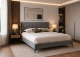 Pat 160x200 Gri Catifea Tapitat Tossino, Somiera Inclusa - Elegant si Confortabil