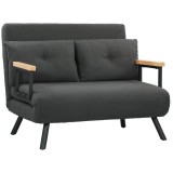 HOMCOM Canapea extensibilă 2 locuri cu funcție de dormit, incl. 2 perne, aspect Sherpa, Natural + Gri &icirc;nchis + Negru | Aosom Romania