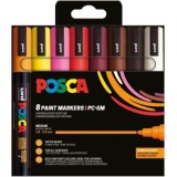 Marker UNI Posca PC-5M, varf rotund, 1. 8-2. 5mm, set 8 culori calde