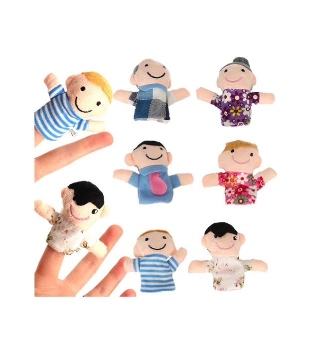 Set 6 Mascote Din Plush Pe Degete, membri familiei, Poliester, 3 Ani+, Multicolor