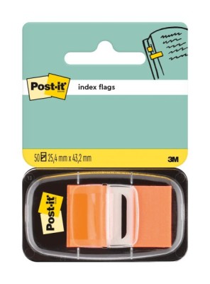 Index Clasic Post-it 25.4 mm x 43.2 mm 50 file in dispenser Index Post-It 3M plastic portocaliu foto