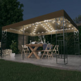 VidaXL Pavilion cu acoperiș dublu &amp; lumini LED, gri taupe, 3x4m