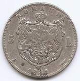 Romania 5 Lei 1881 - Carol I (Regele Romaniei) Argint 25 g/835, 37 mm, KM-12