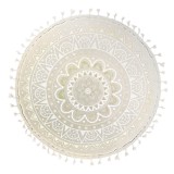Pernă decorativă rotundă, Bej cu folie aurie, model mandala, franjuri, &Oslash;40cm, CMCLASS
