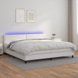 VidaXL Pat cu arcuri, saltea și LED, alb, 200x200 cm, piele ecologică