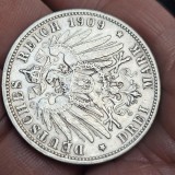 Germania 3 drei mark 1909 F , argint
