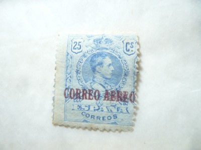 Timbru Spania 1920 Alfons XIII supratipar Correo Aereo 25c ,nestamp.,nr.control foto