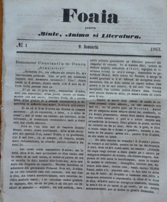 Foaia pentru minte , inima si literatura , nr. 1 , 1863 , Brasov , Bolintineanu foto