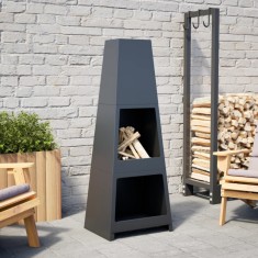 Semineu de exterior, magazie de busteni, negru design turn otel GartenMobel Dekor foto