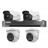 Sistem supraveghere Hikvision mixt, 2 camere interior 8MP 4 in 1, IR 30m, 2 camere exterior 4 in 1 8MP IR80m, DVR 4 canale 4K 8MP SafetyGuard Surveill