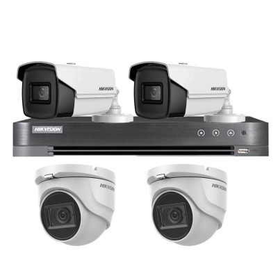 Sistem supraveghere Hikvision mixt, 2 camere interior 8MP 4 in 1, IR 30m, 2 camere exterior 4 in 1 8MP IR80m, DVR 4 canale 4K 8MP SafetyGuard Surveill foto