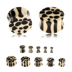 Plug șa de ureche din acrilic, model leopard bej și negru - Lățime: 14 mm