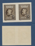 ROMANIA 1926 emis. Ferdinand 60 de ani - timbru 5 Lei in pereche nedantelata MNH, Istorie, Nestampilat