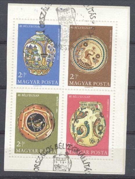 Hungary 1968 Folk art, perf.block, on paper, used U.041