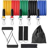Set antrenament, 11 piese, 5 benzi de rezistenta, Latex, Multicolor + Geanta transport, Oem