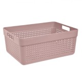 Coș Depozitare Plastic, Model Perforat, M&acirc;nere, Culoare Roz, Capacitate 10L, Oem