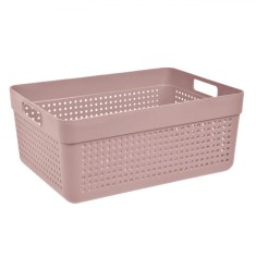 Coș Depozitare Plastic, Model Perforat, M&acirc;nere, Culoare Roz, Capacitate 10L
