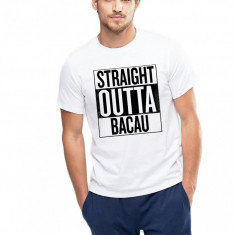 Tricou alb barbati - Straight Outta Bacau - XL