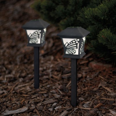 Lampă solară LED - model fluturi - negru, alb cald - 9 x 9 x 25 (+9) cm foto