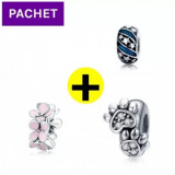 Pachet promo talisman din argint dog feet + pink flower + stars