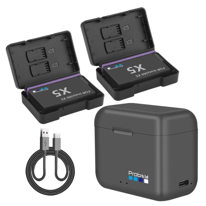Set 2 acumulatori 2850mAh + incarcator dublu camere actiune Insta360 X5