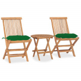 Cumpara ieftin Set mobilier pliabil exterior cu pernă, 3 piese, lemn masiv tec