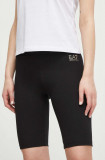 Cumpara ieftin EA7 Emporio Armani pantaloni scurti femei, culoarea negru, cu imprimeu, high waist
