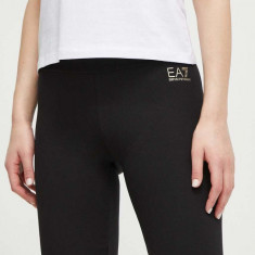 EA7 Emporio Armani pantaloni scurti femei, culoarea negru, cu imprimeu, high waist