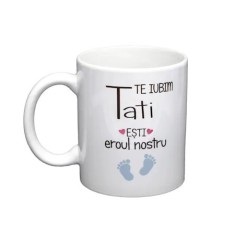 Cana alba personalizata &bdquo;Te iubim, tati! Esti eroul nostru&rdquo;, INOVATIX&reg;. 330ml