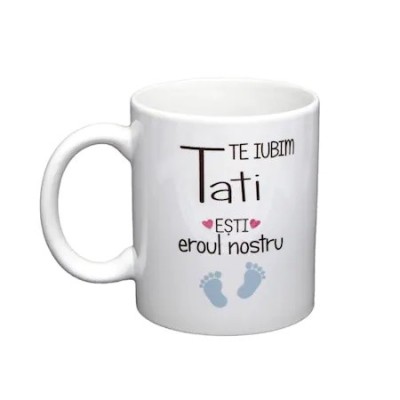 Cana alba personalizata &amp;bdquo;Te iubim, tati! Esti eroul nostru&amp;rdquo;, INOVATIX&amp;reg;. 330ml foto