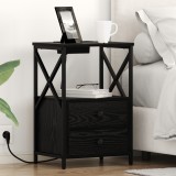 vidaXL Cabinet de noptiere cu stație de &icirc;ncărcare 2 pcs Stejar negru